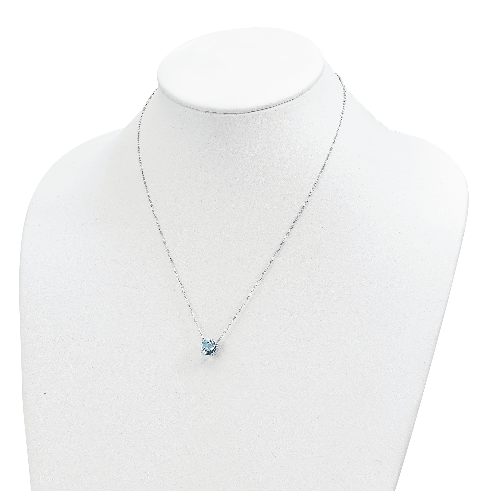 Sterling Silver Rhodium-plated Square Blue Topaz w/2 in ext. Necklace