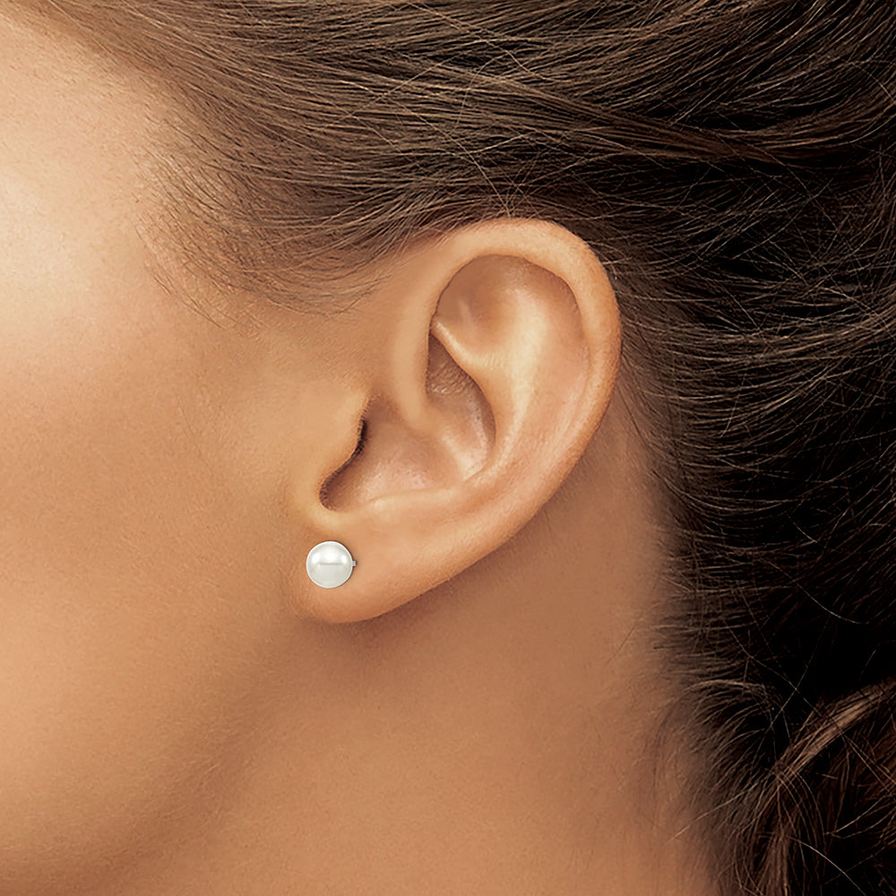 Sterling Silver Majestik Rh-pl 6-7mm White Imit. Shell Pearl Stud Earrings