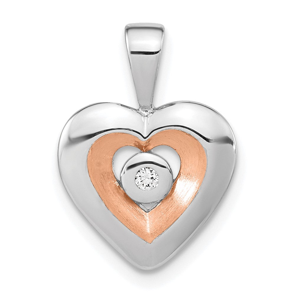 Sterling Silver RH-plated & Rose Gold-plated Diamond Heart Pendant