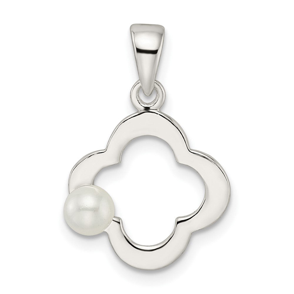 Sterling Silver Polished Imitation Pearl Clover Pendant
