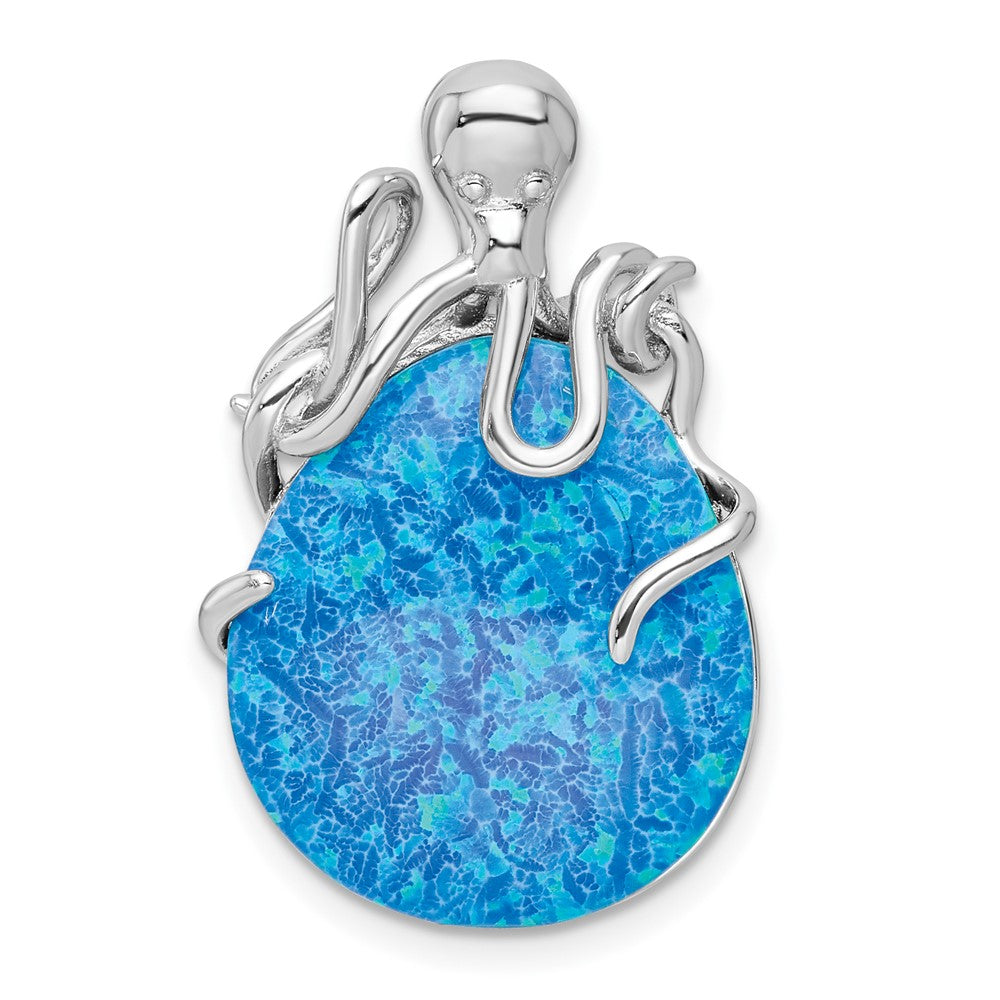 Sterling Silver Rhodium-plated Blue Created Opal Octopus Chain Slide