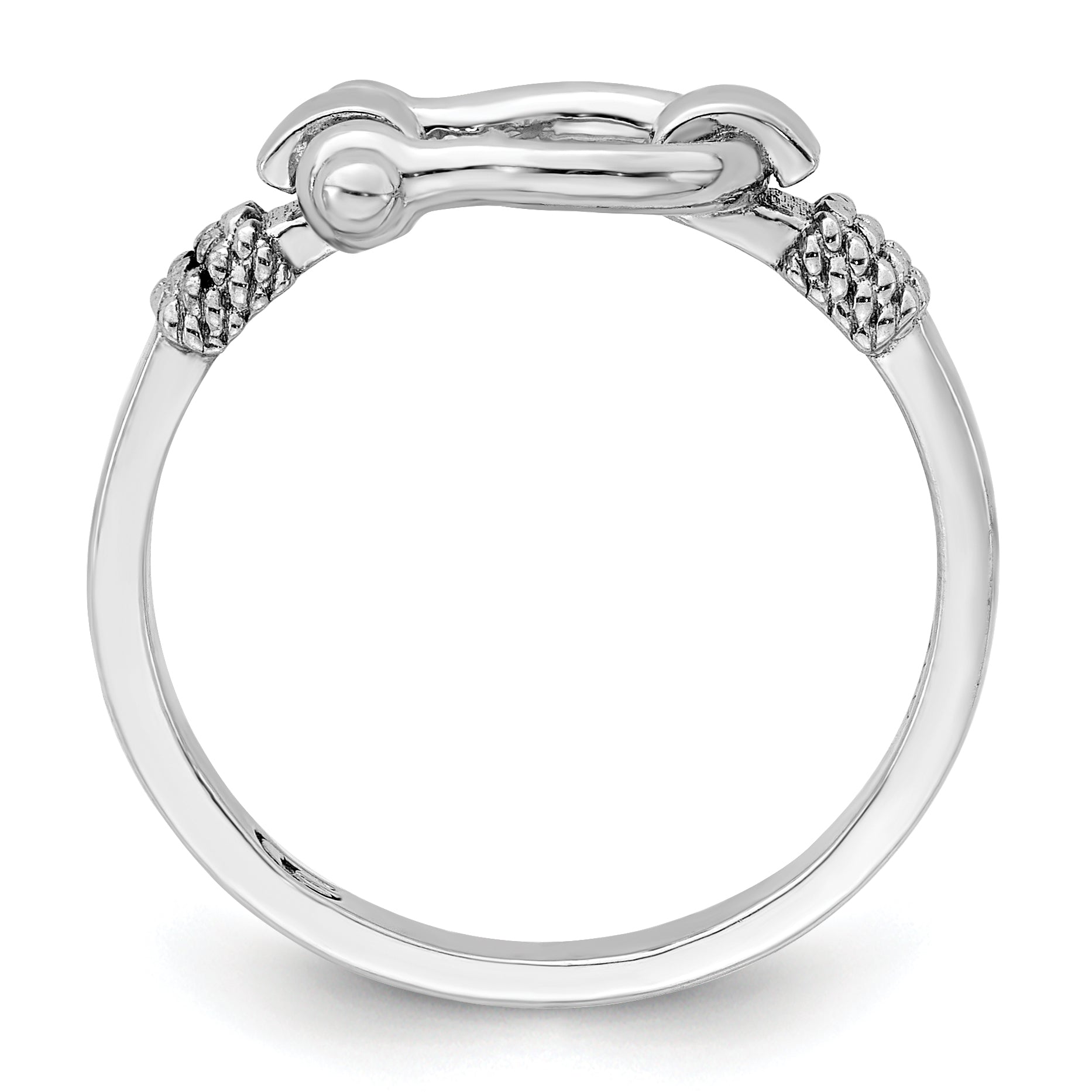 Sterling Silver Rhodium-plated Polished Shackle w/Rope Trim Ring