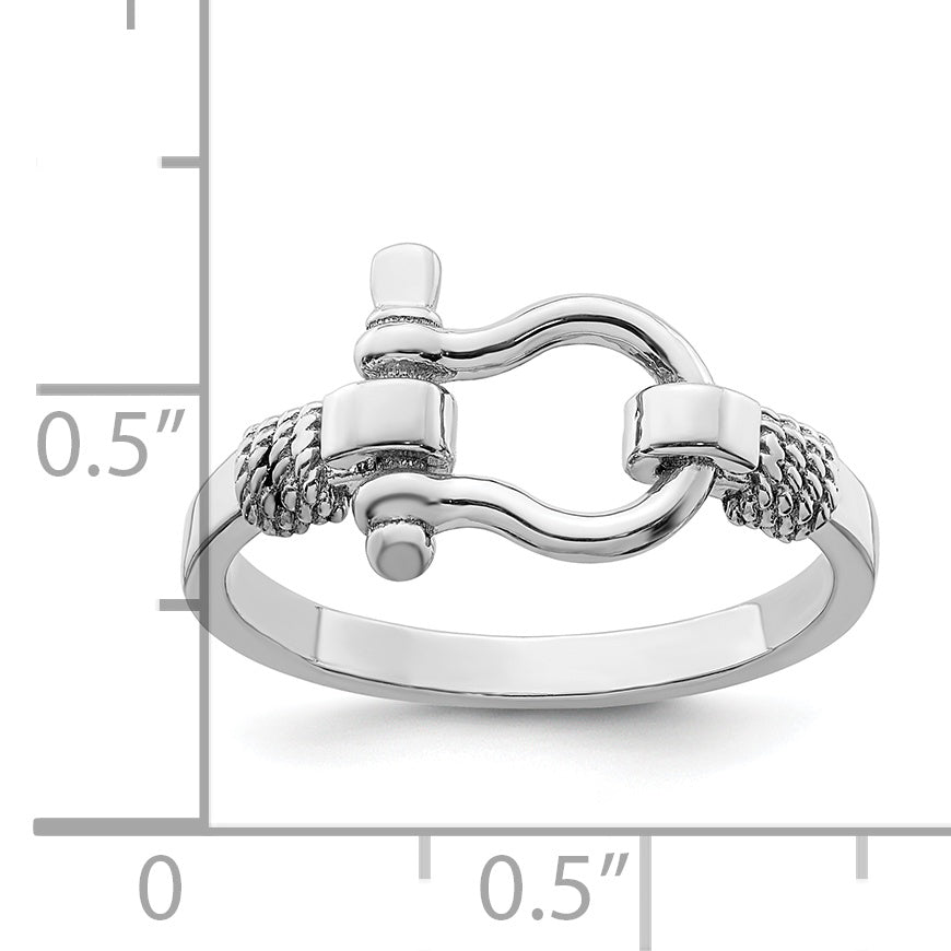 Sterling Silver Rhodium-plated Polished Shackle w/Rope Trim Ring