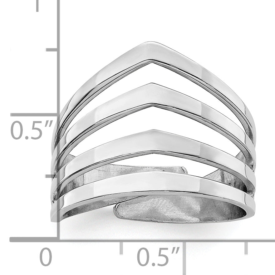 Sterling Silver Rhod. Polished Four V Band Adjustable Ring