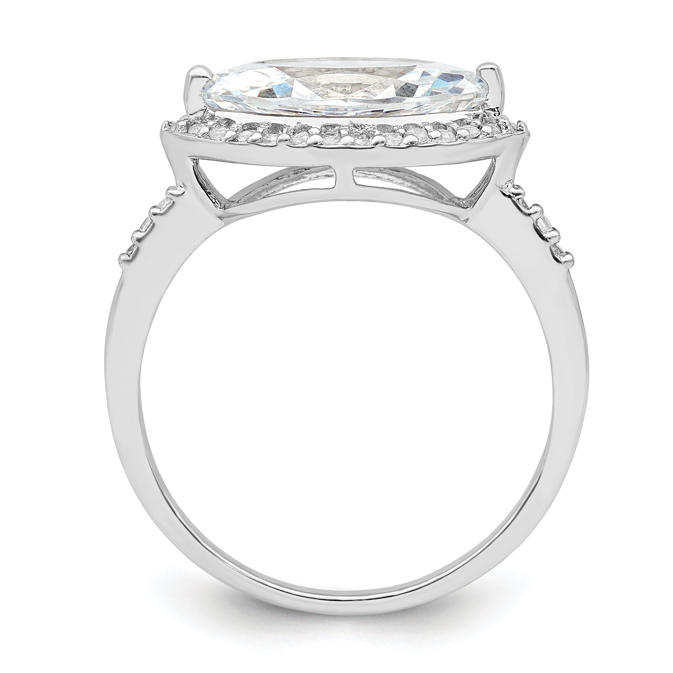 Sterling Silver Rhodium-plated Marquise Halo CZ Ring