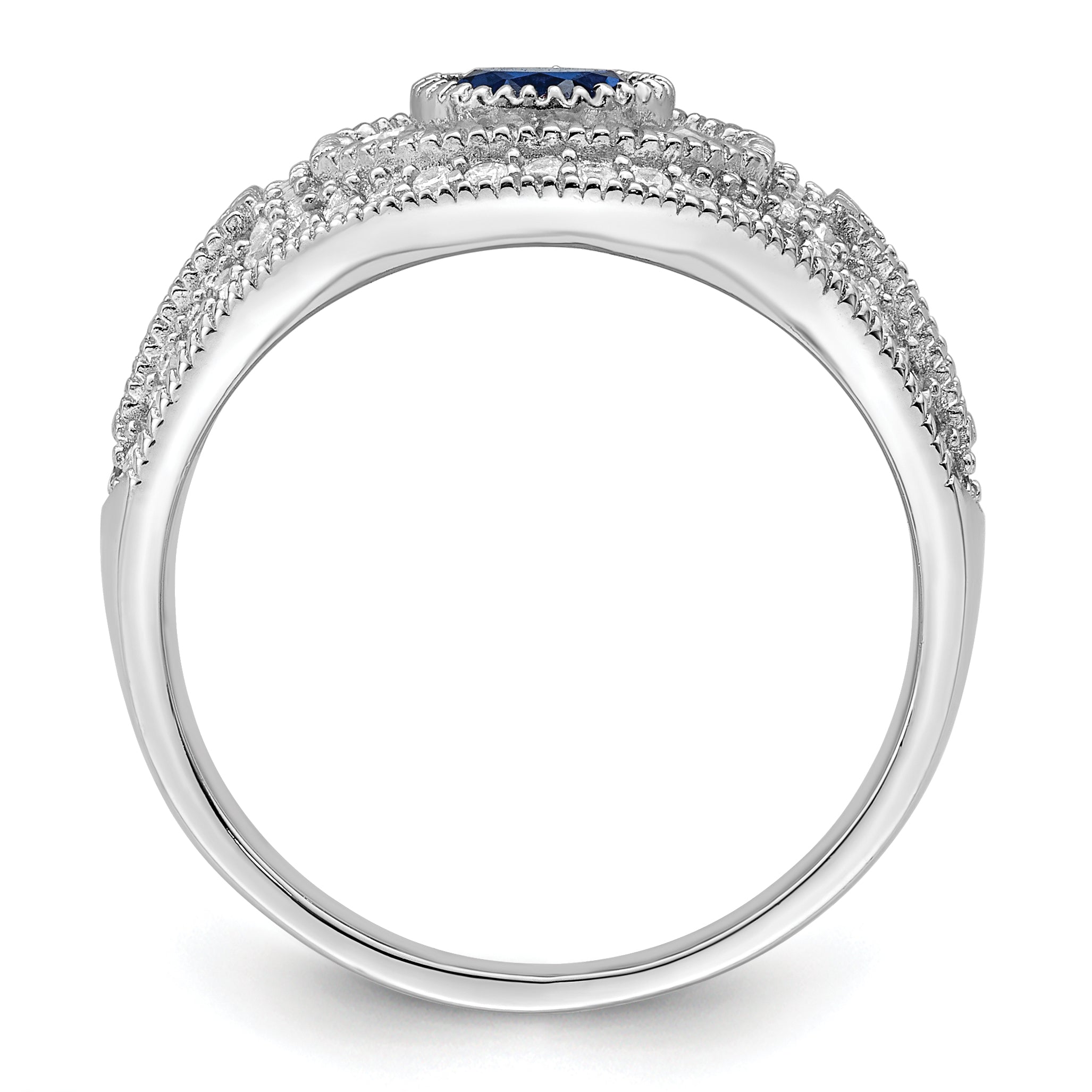 Sterling Silver Rhodium-plated Polished Blue & White CZ Ring