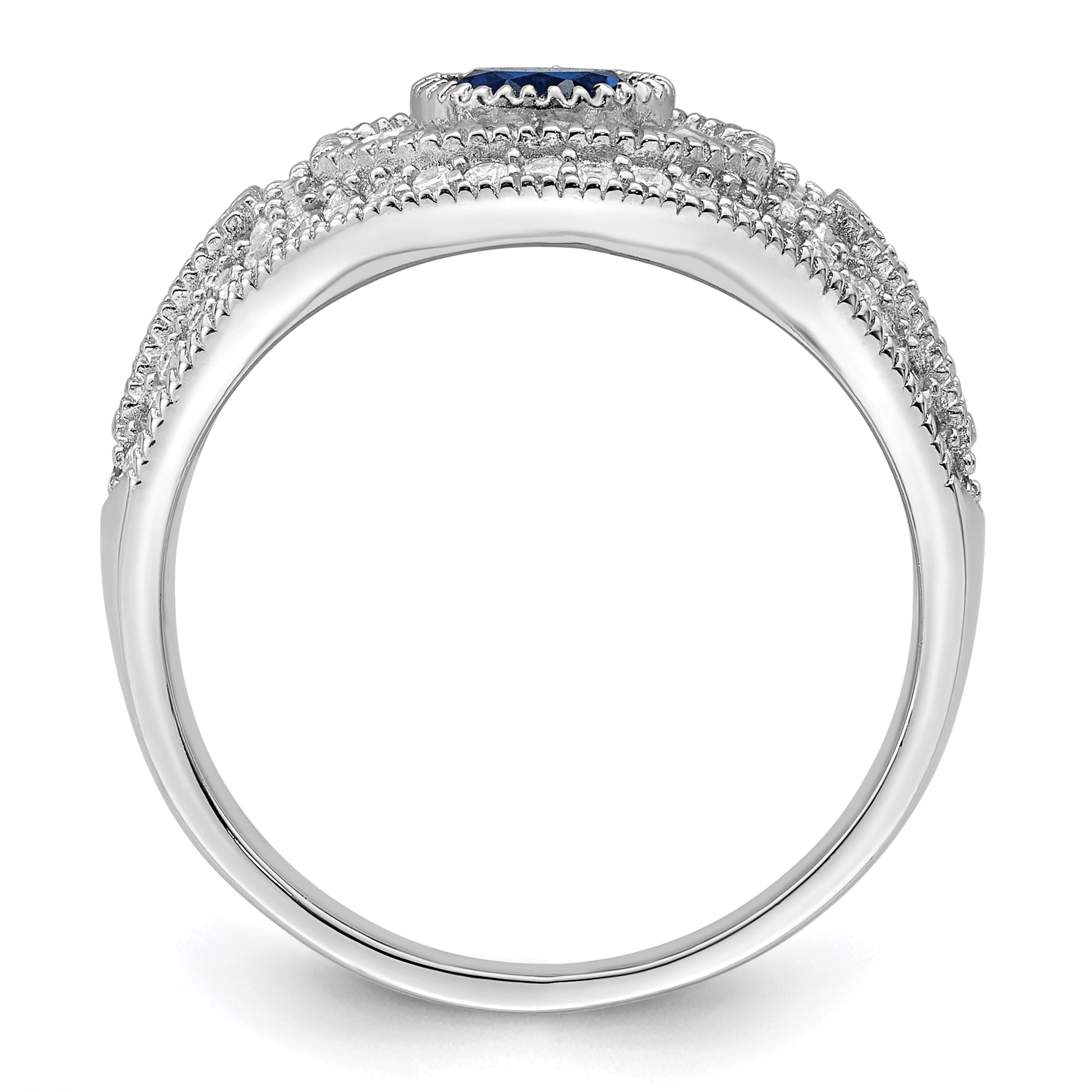 Sterling Silver Rhodium-plated Polished Blue & White CZ Ring