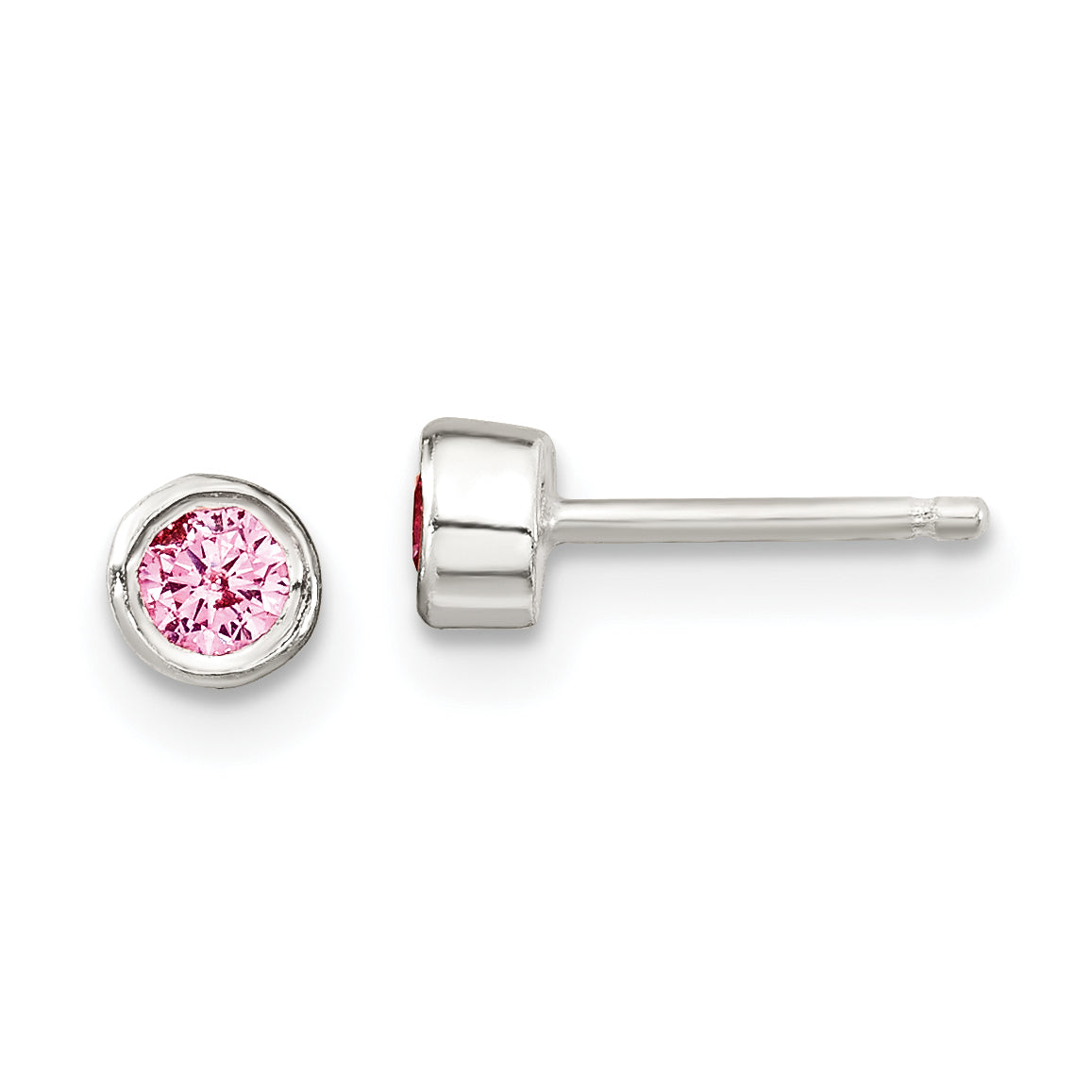 Sterling Silver Pink Bezel CZ Children's Necklace and Stud Earrings Set