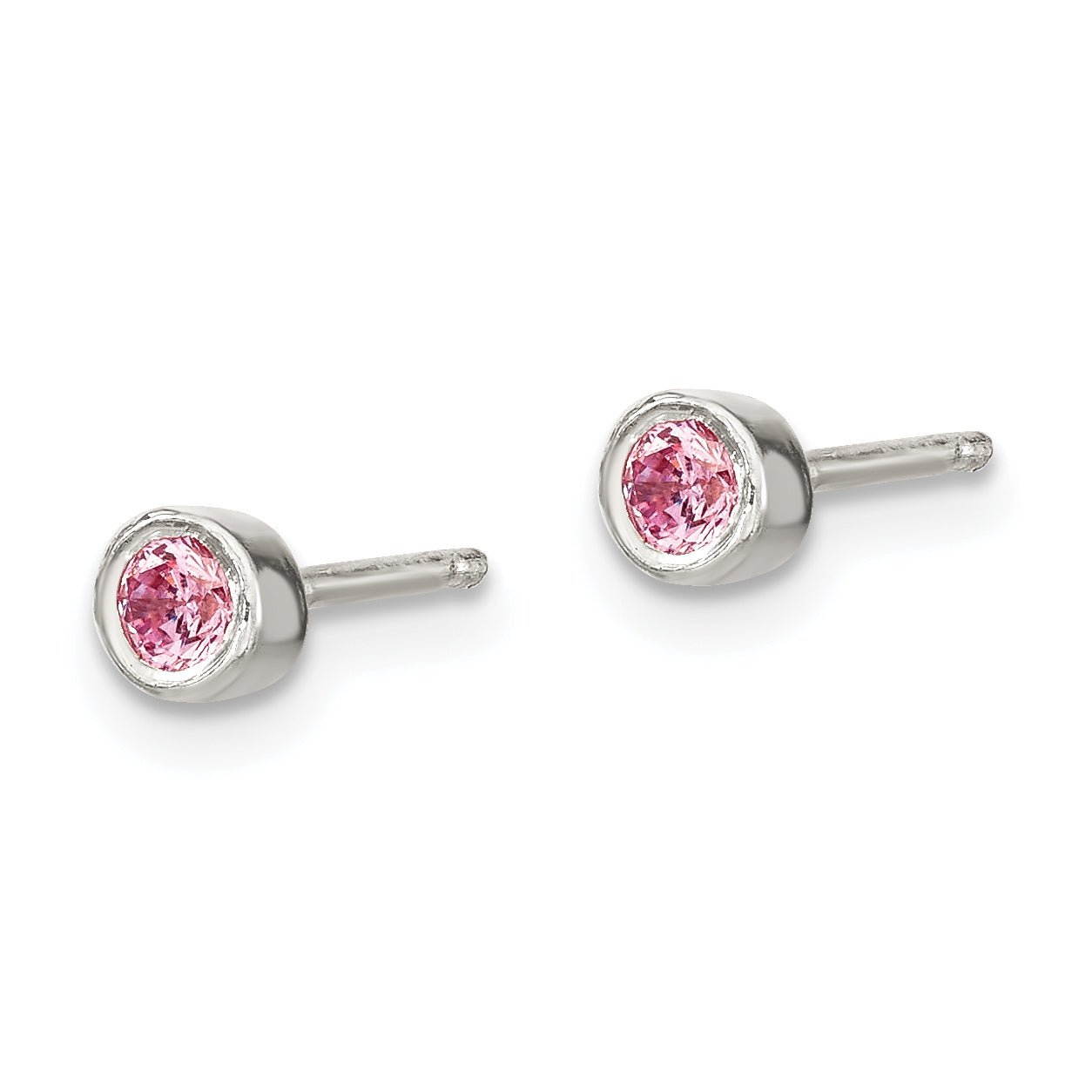 Sterling Silver Pink Bezel CZ Children's Necklace and Stud Earrings Set