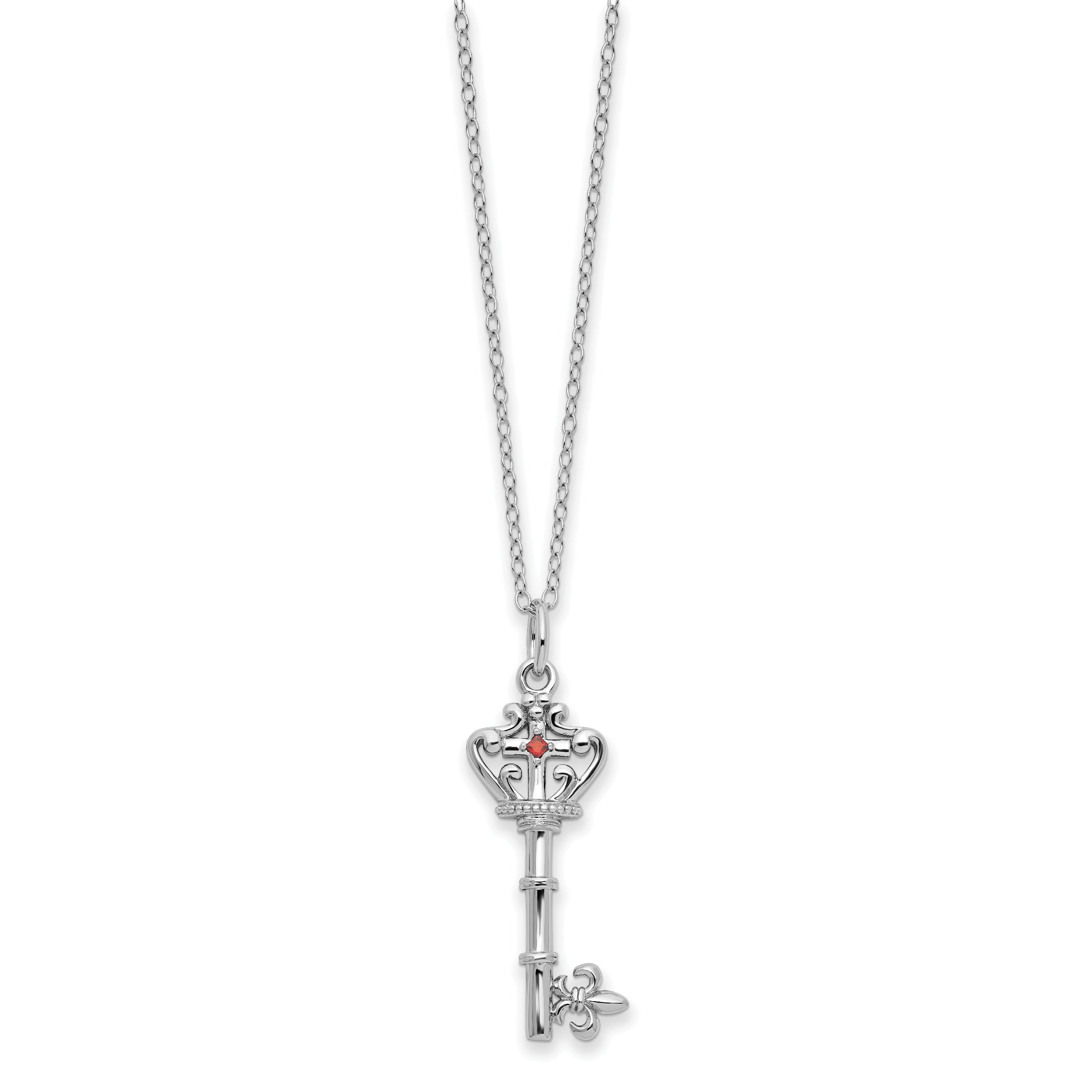 Sterling Silver Rhodium-plated Red CZ Antiqued Key of David 18in Necklace