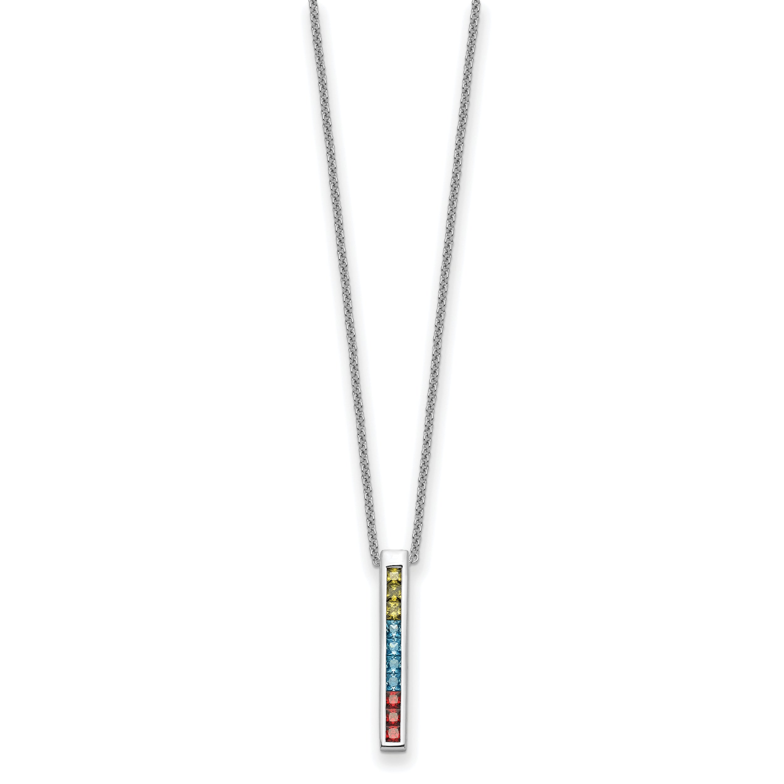 Sterling Silver RH-plated Multi-Color CZ Color Me Happy 18in Necklace