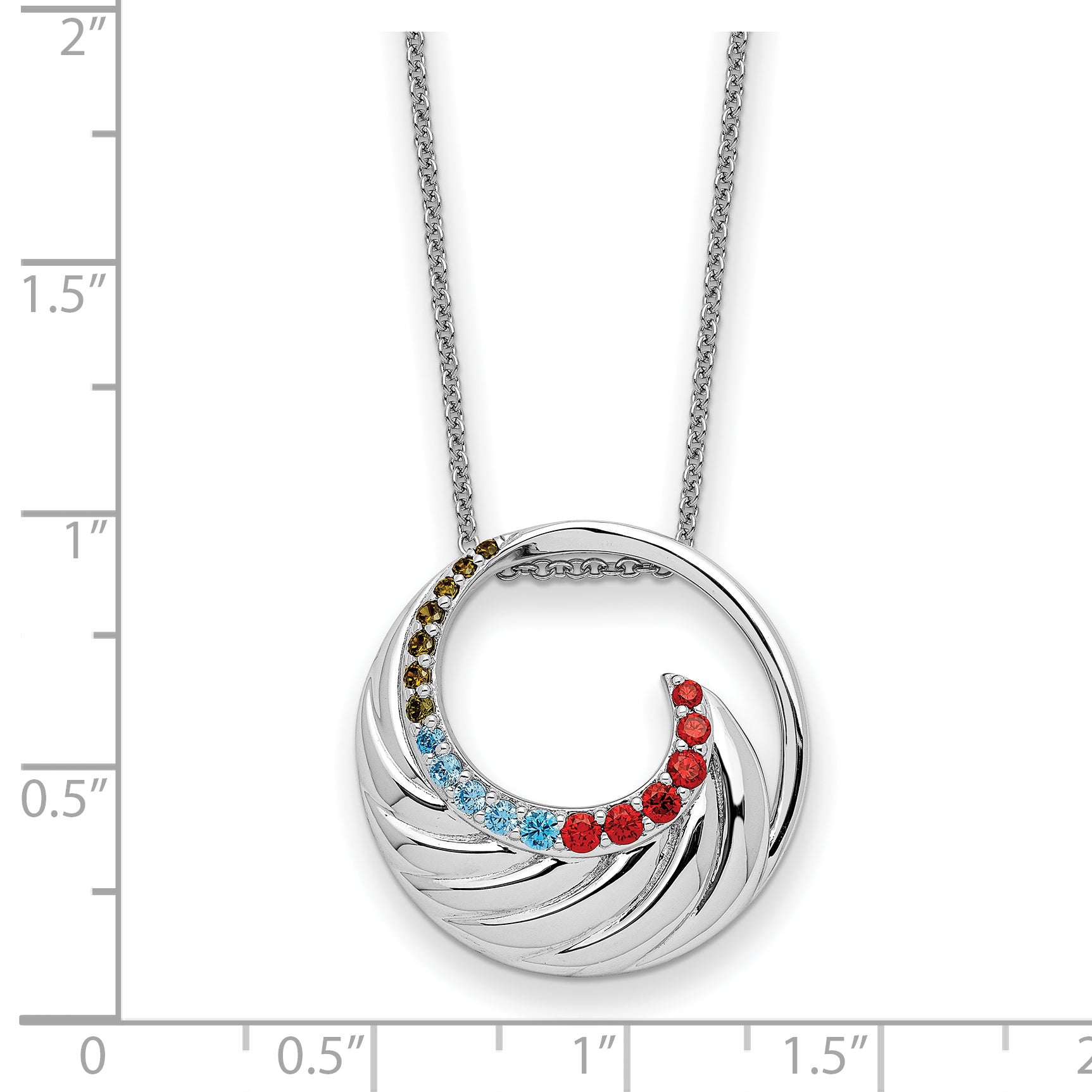 Sterling Silver RH-plated Multi-color CZ Color Happy Circle 18in Necklace