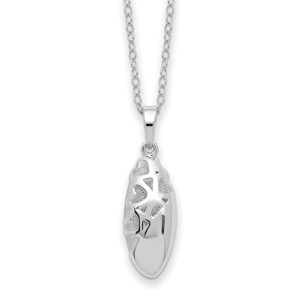 Sterling Silver Rhodium-plated Scrolled Hearts Ash Holder 18in Necklace