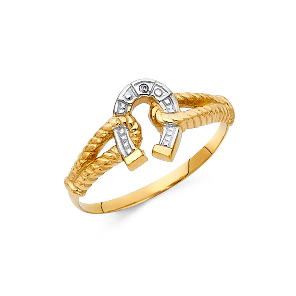 14K Two-Tone Lucky Horseshoe Ring