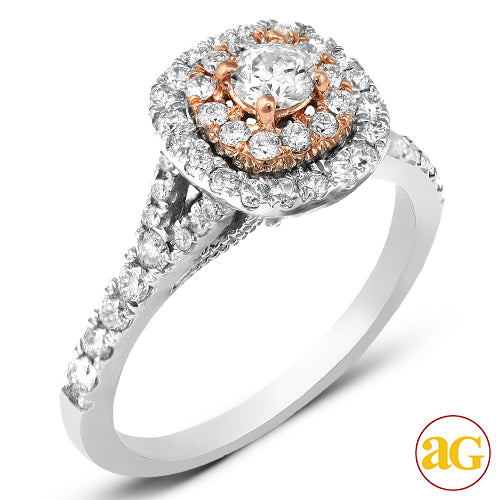 14KW+R 1.00CTW DIAMOND TWO TONE RING WITH PINK BAS