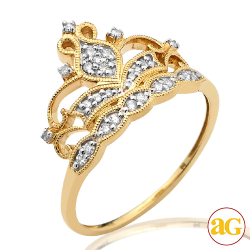 14KY 0.15CTW DIAMOND PRINCESS CROWN RING