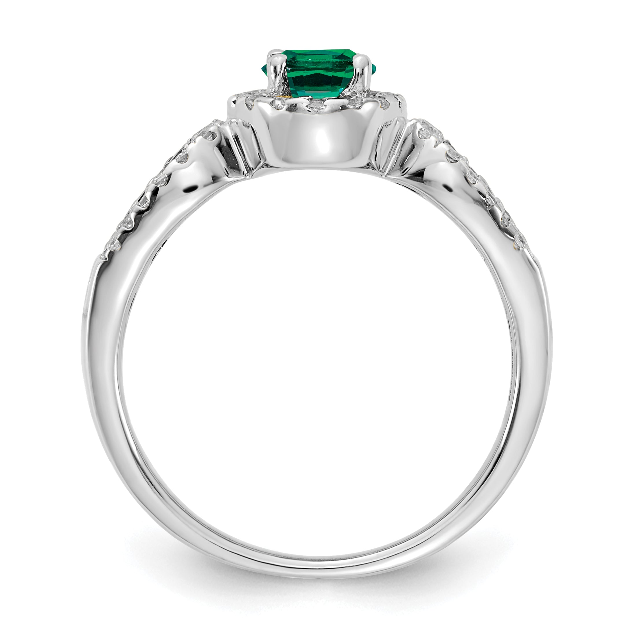 10k White Gold 1/3 ct Lab Grown Diamond VS/SI+ G+ & Oval Cr Emerald Ring