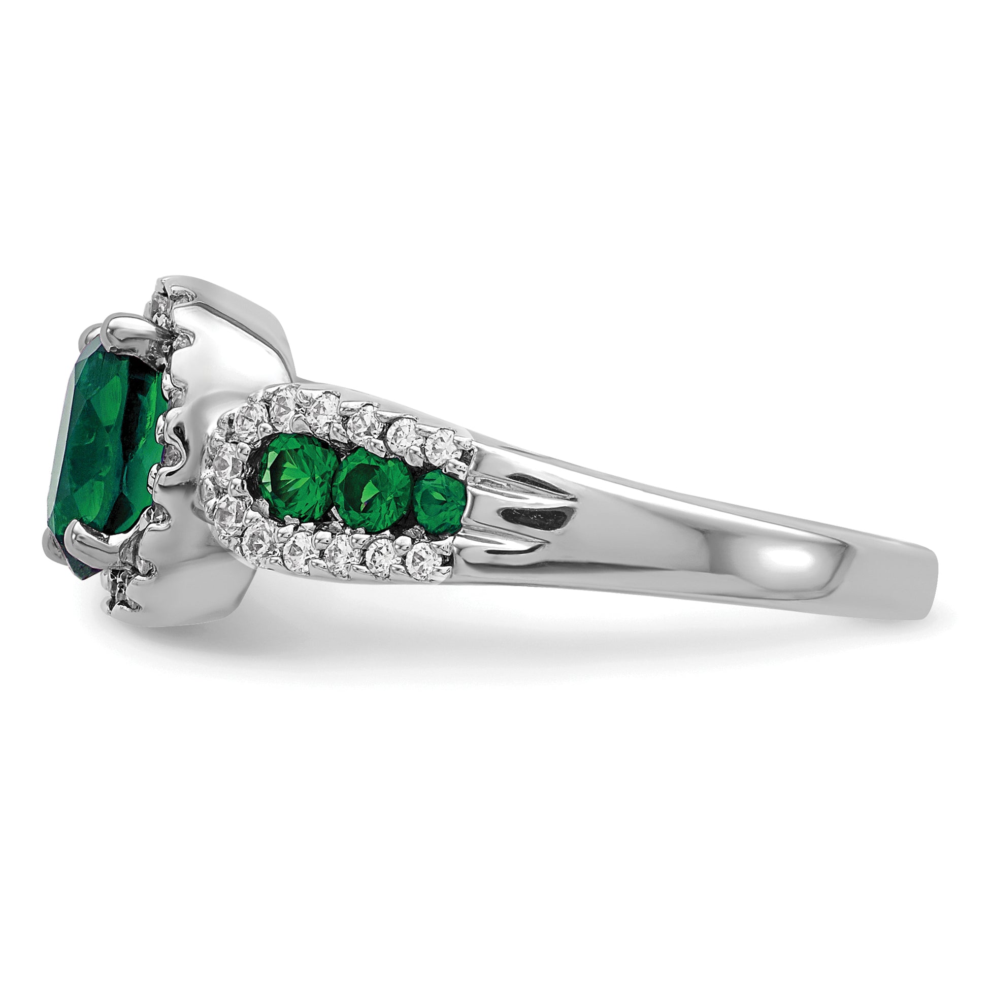 10k White Gold 1/3 ct Lab Grown Diamond VS/SI+ G+ & Oval Cr Emerald Ring