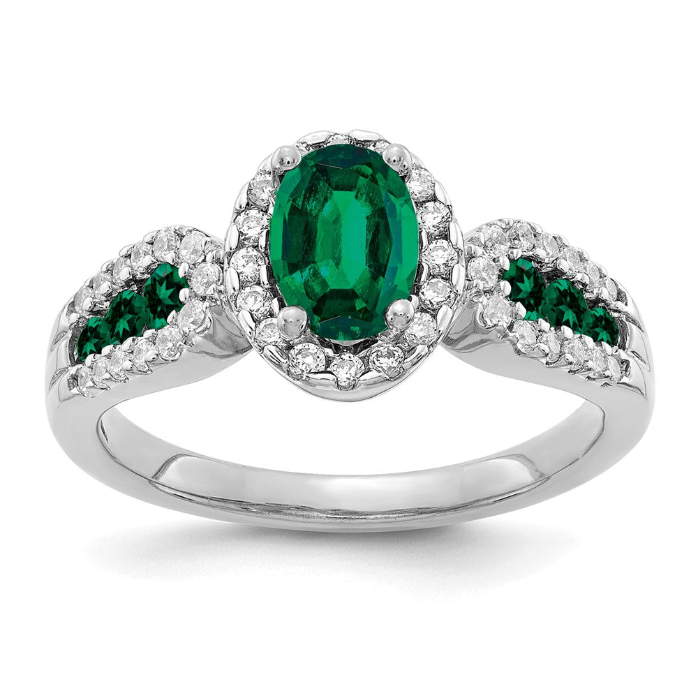 10k White Gold 1/3 ct Lab Grown Diamond VS/SI+ G+ & Oval Cr Emerald Ring