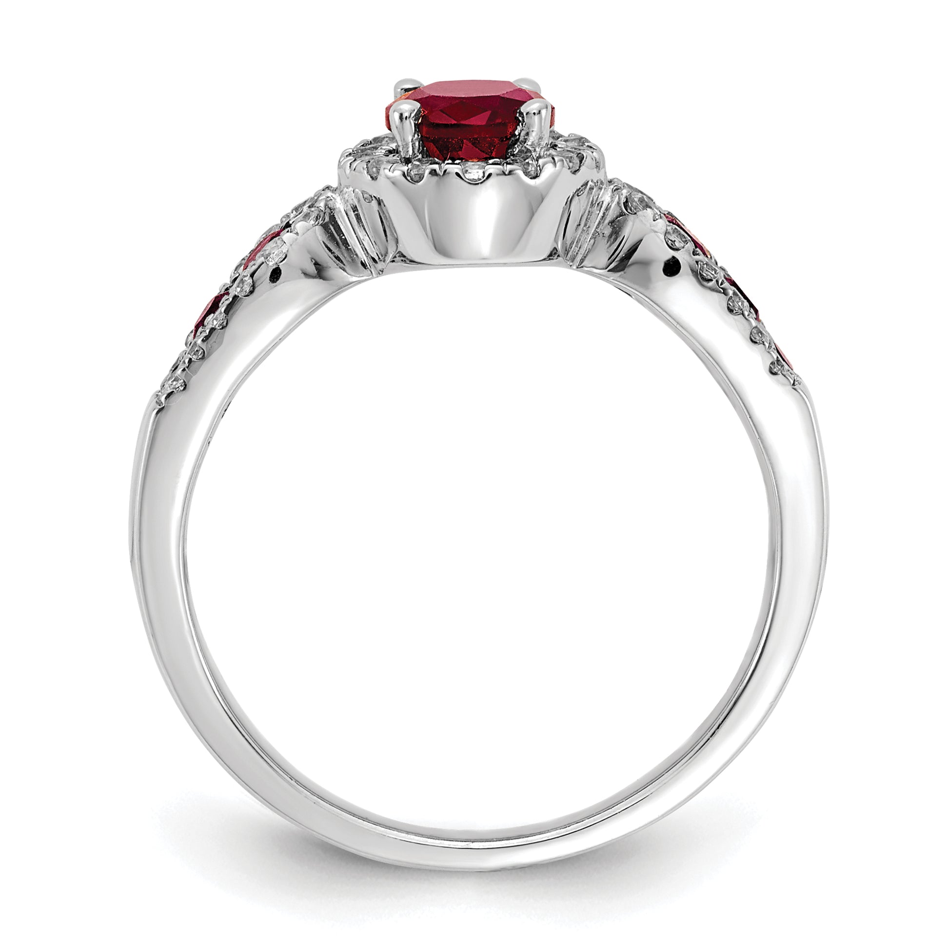 10k White Gold 1/3 ct Lab Grown Diamond VS/SI+ G+ & Oval Cr Ruby Ring