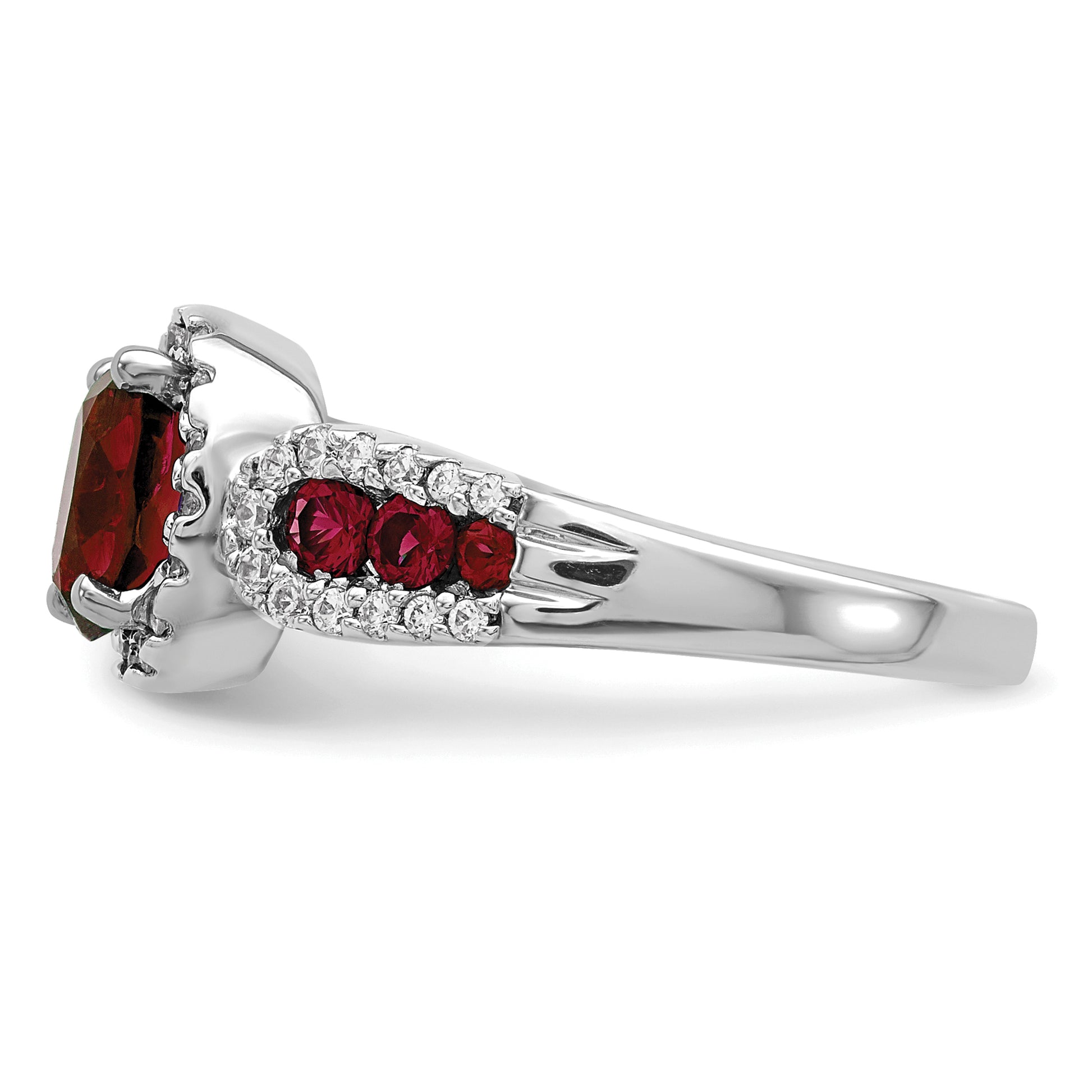 10k White Gold 1/3 ct Lab Grown Diamond VS/SI+ G+ & Oval Cr Ruby Ring