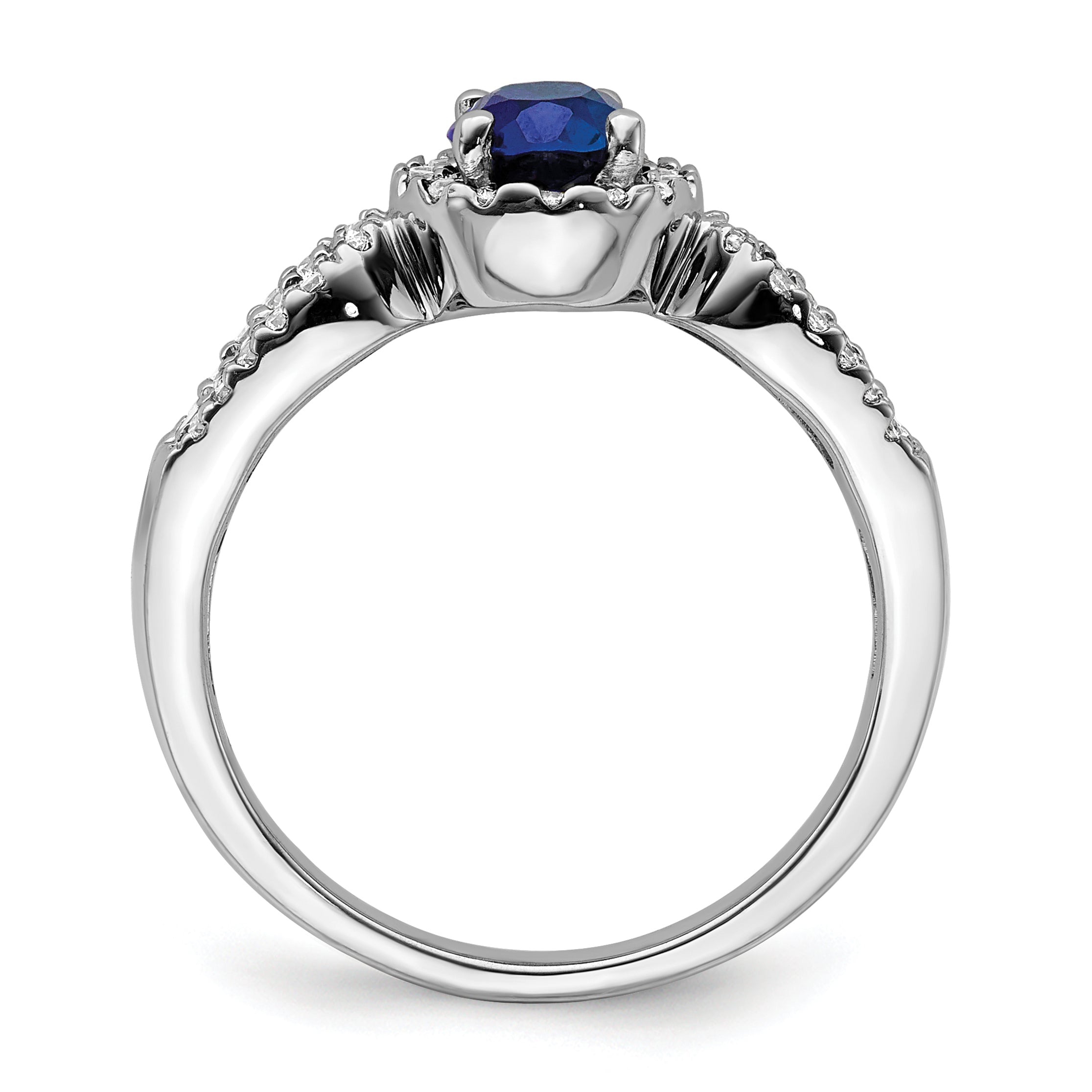 10k White Gold 1/3 ct Lab Grown Diamond VS/SI+ G+ & Oval Cr Sapphire Ring