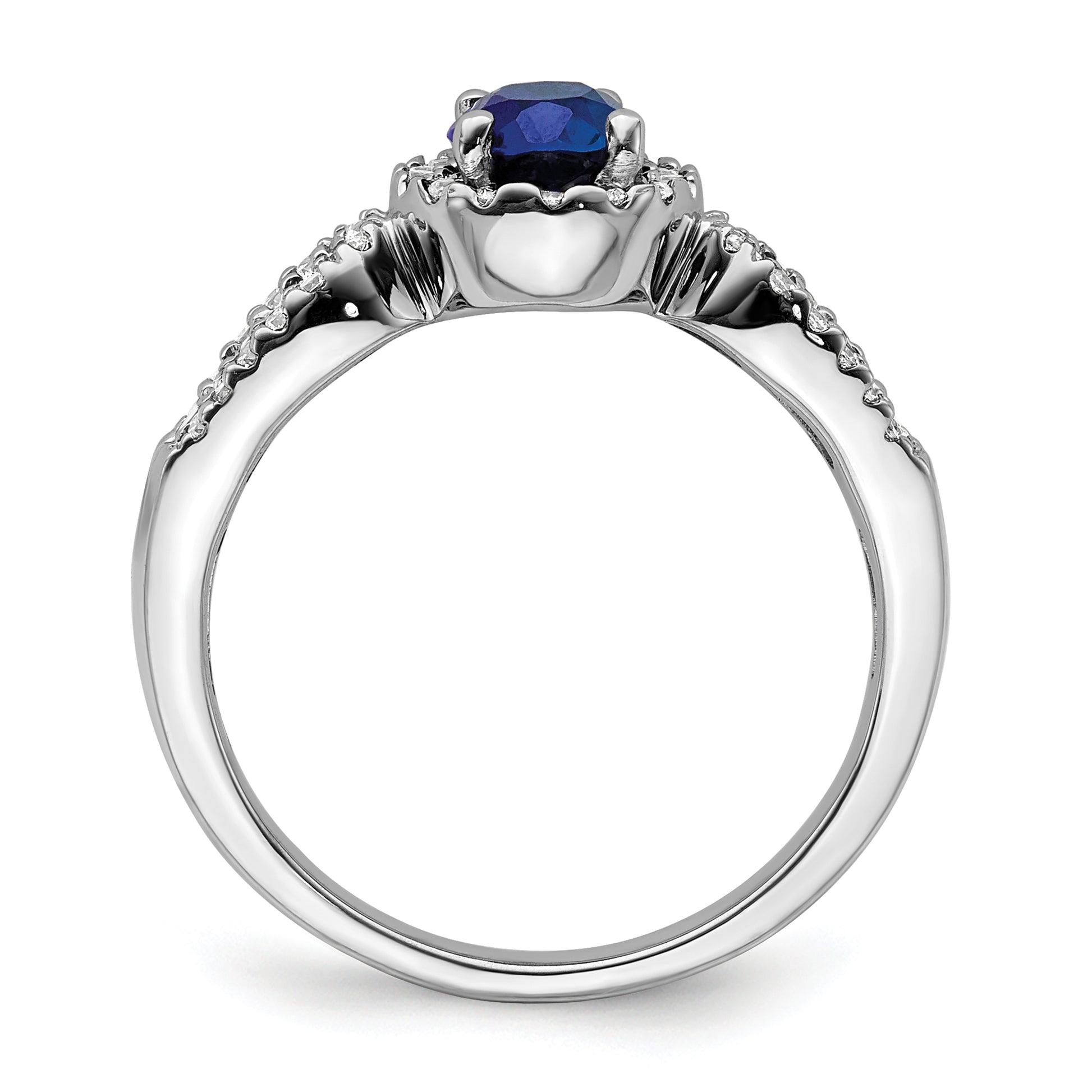 10k White Gold 1/3 ct Lab Grown Diamond VS/SI+ G+ & Oval Cr Sapphire Ring