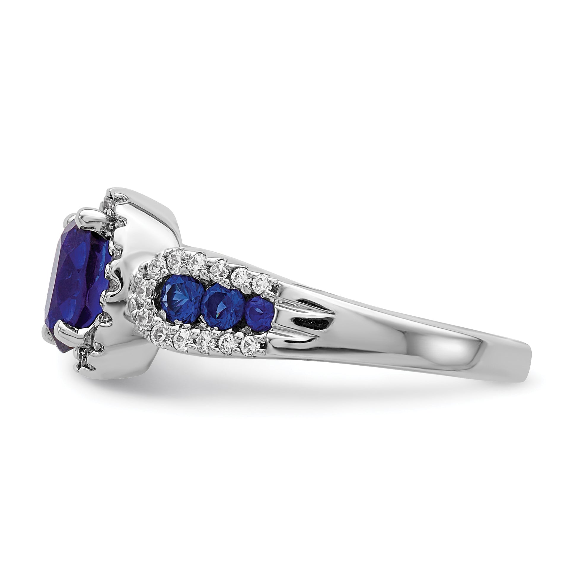 10k White Gold 1/3 ct Lab Grown Diamond VS/SI+ G+ & Oval Cr Sapphire Ring