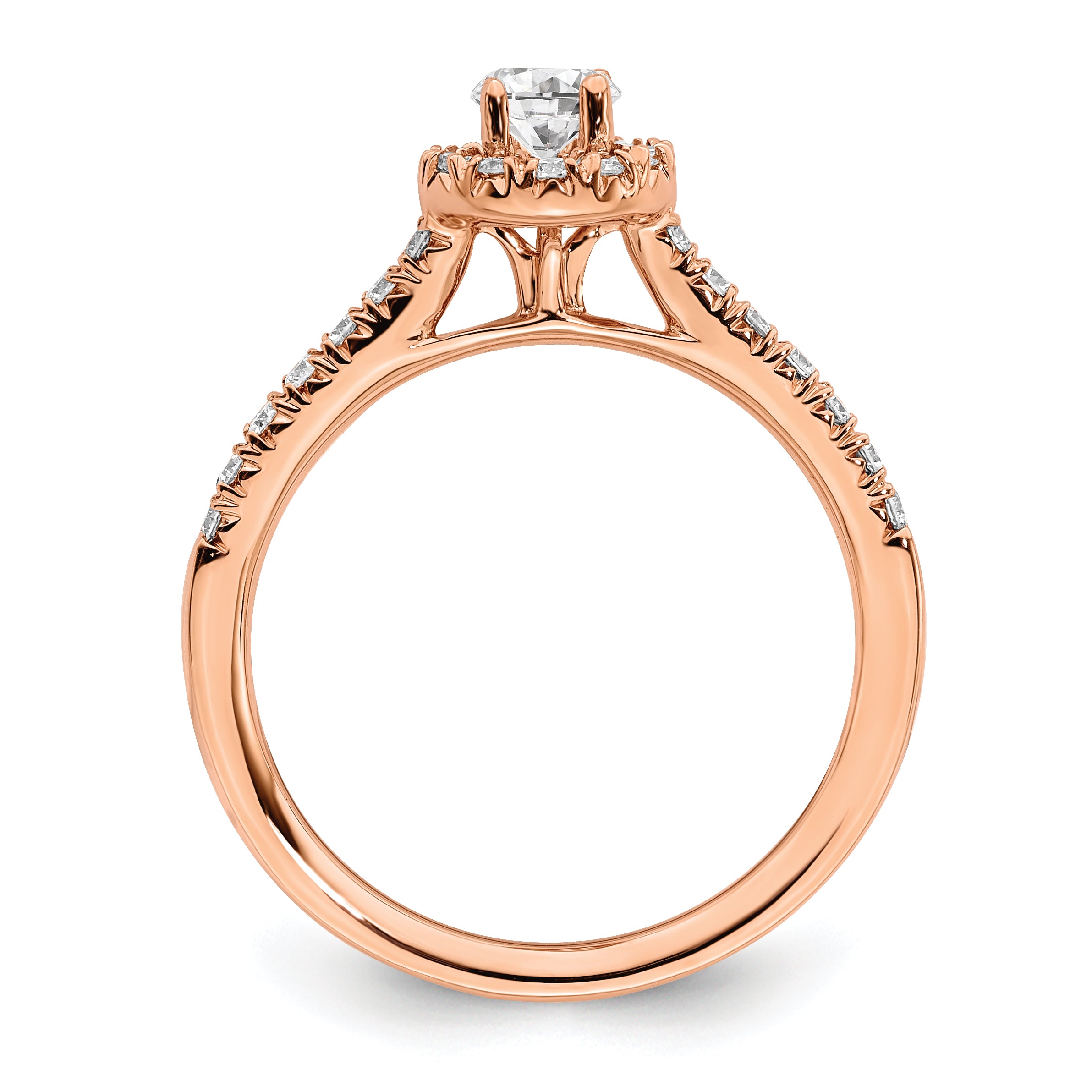 14k Rose Gold 1/2ct Lab Grown Dia VS/SI+ G+ Round Comp Halo Eng Ring