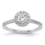 14k White Gold 3/4ct Lab Grown Dia VS/SI+ G+ Round Comp Halo Eng Ring