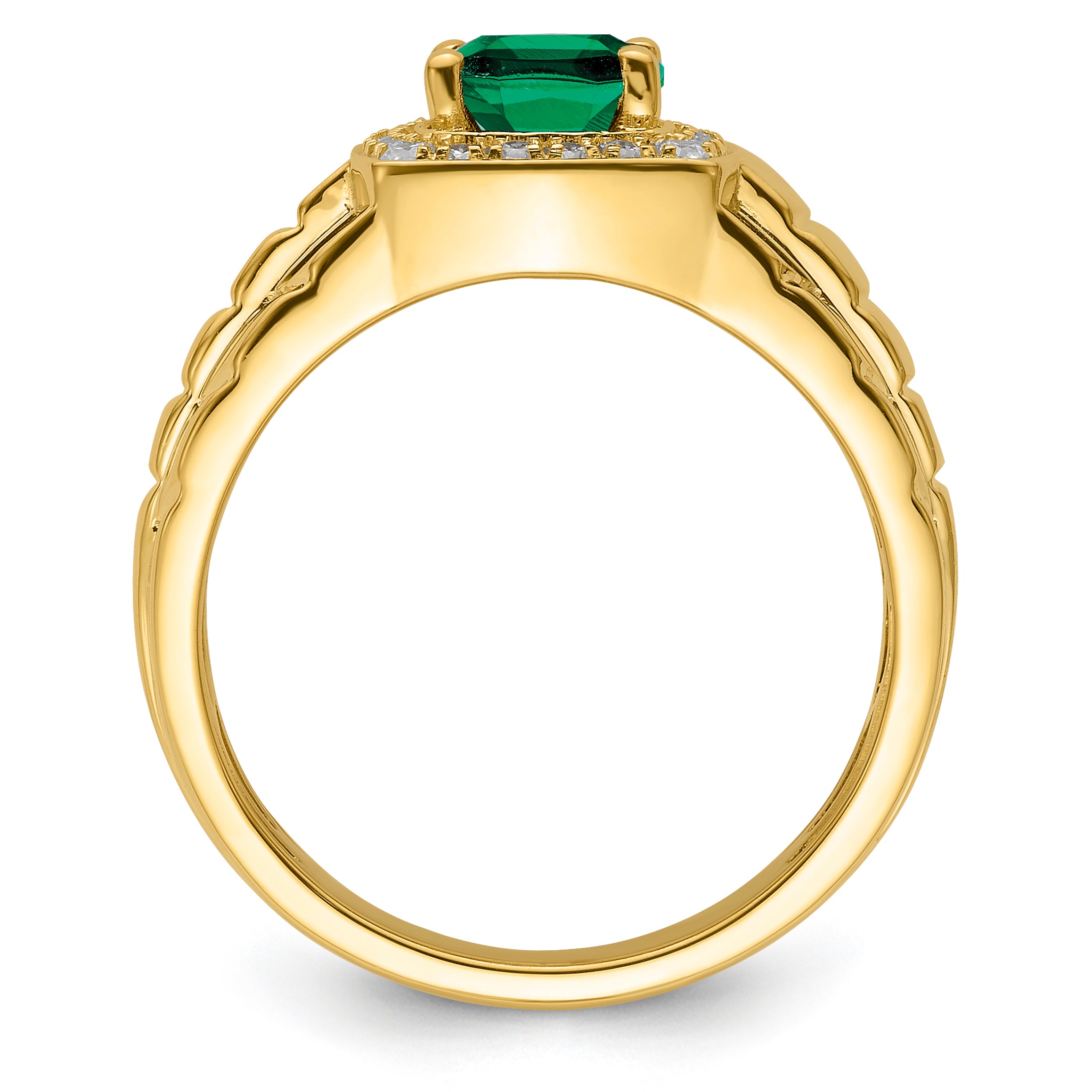 10ky Created Emerald & Lab Grown VS/SI+ G+ Dia Men's Ring