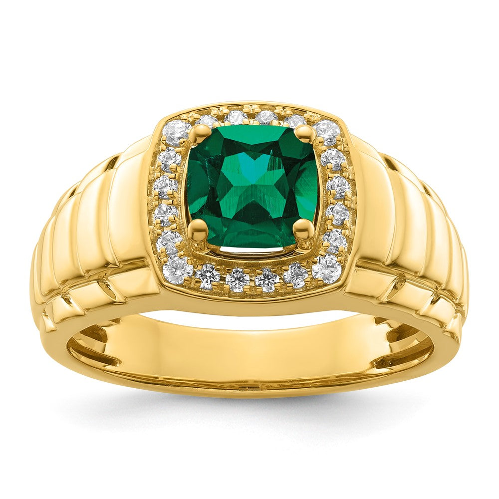 10ky Created Emerald & Lab Grown VS/SI+ G+ Dia Men's Ring