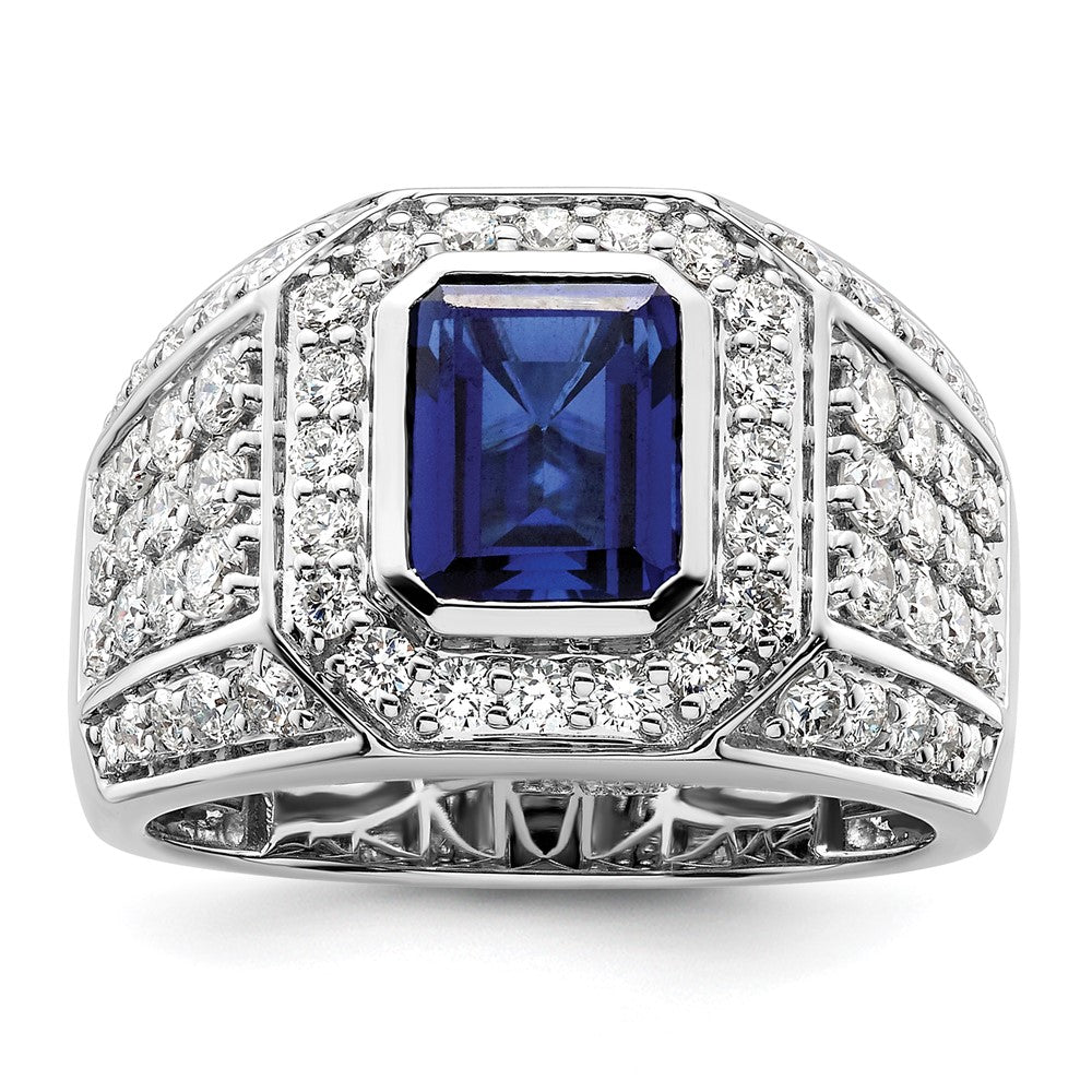 10k White Gold 1 7/8 ct Lab Grown Dia VS/SI+ G+ & Cr Sapphire Men's Ring