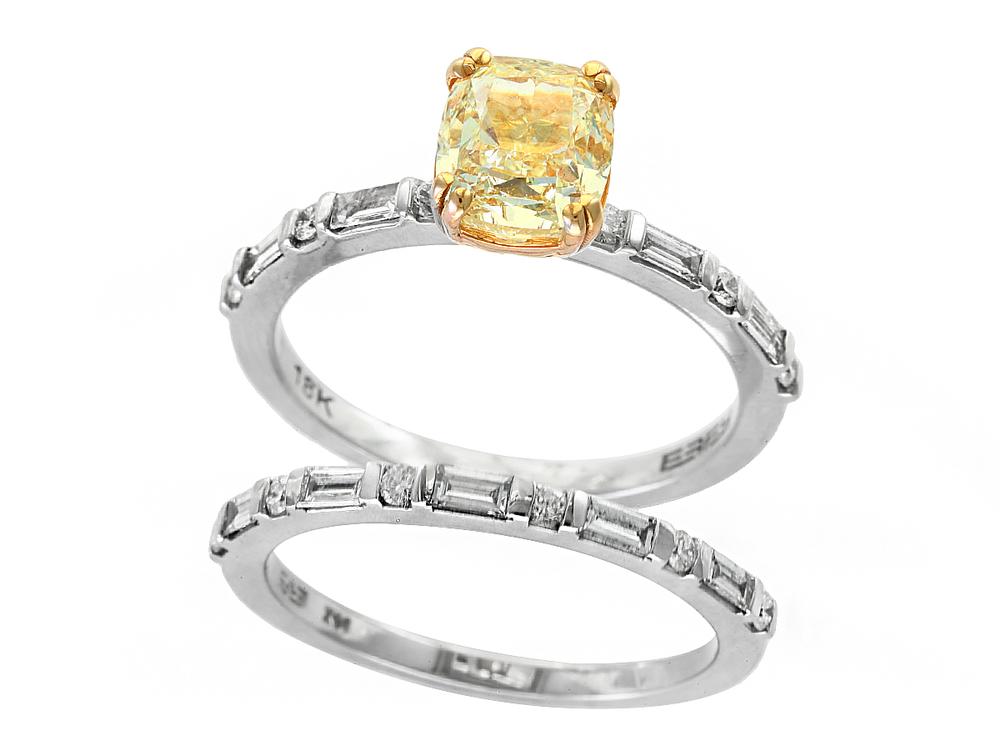 EFFY 18K WHITE and YELLOW GOLD DIAMOND,NATURAL YELLOW DIAMOND, RING