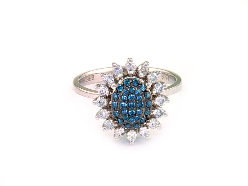 EFFY 14K WHITE GOLD DIAMOND,BLUE DIAMOND RING