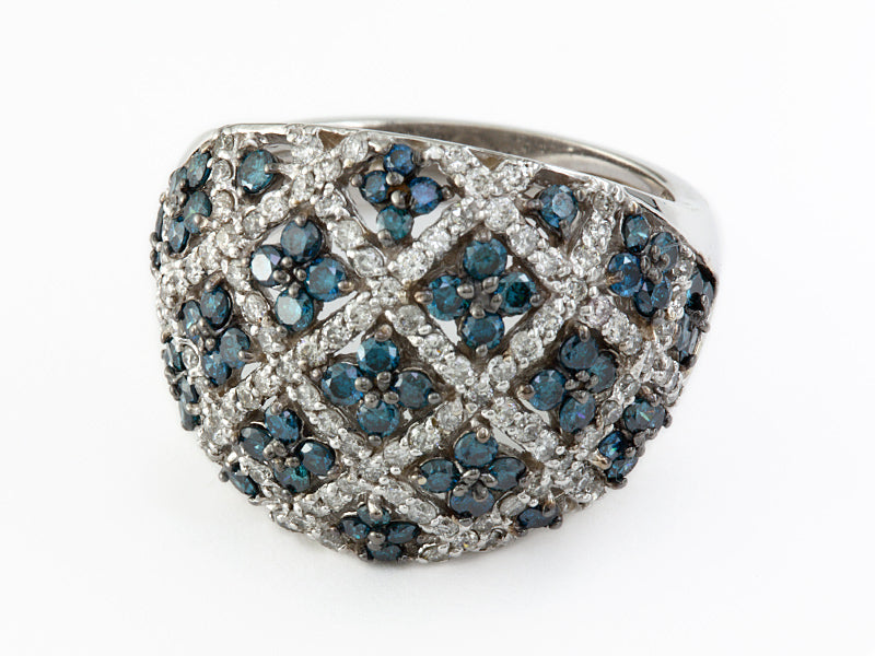 EFFY 14K WHITE GOLD DIAMOND,BLUE DIAMOND RING
