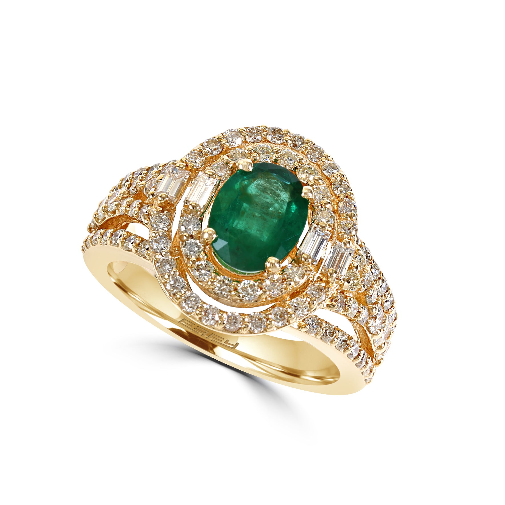 Effy 14K Yellow Gold Diamond,Natural Emerald Ring