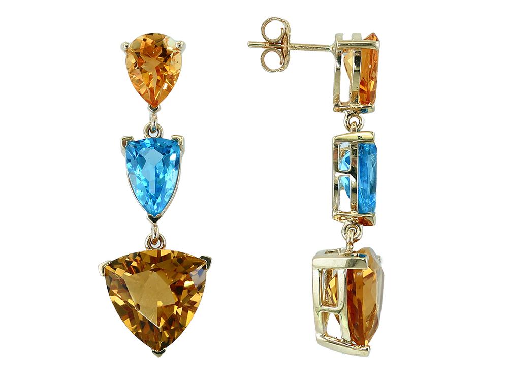 EFFY 14K YELLOW GOLD ,BLUE TOPAZ,CITRINE EARRINGS