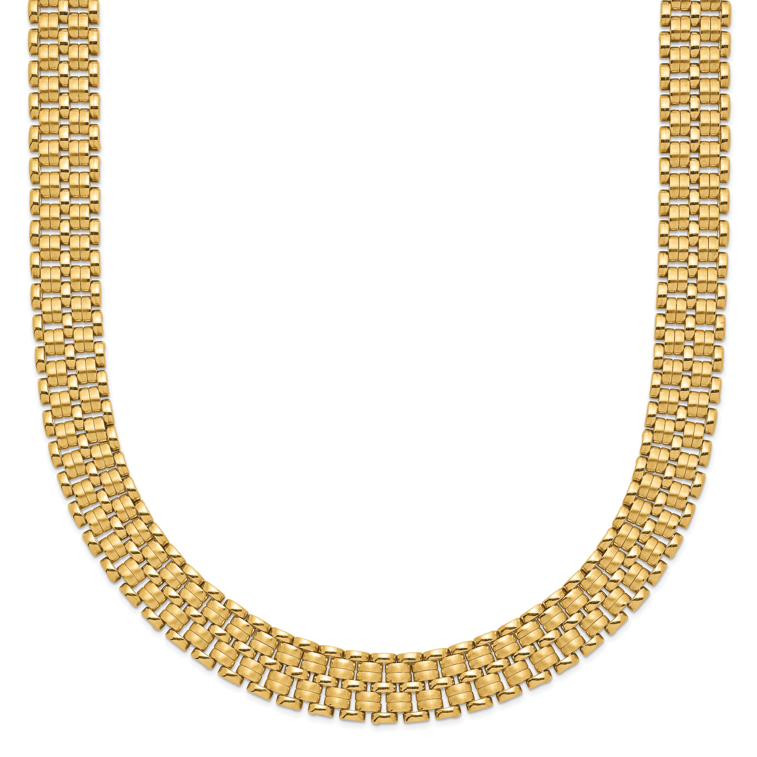 14K Brushed and Polished Basket Weave Pattern 17in Necklace