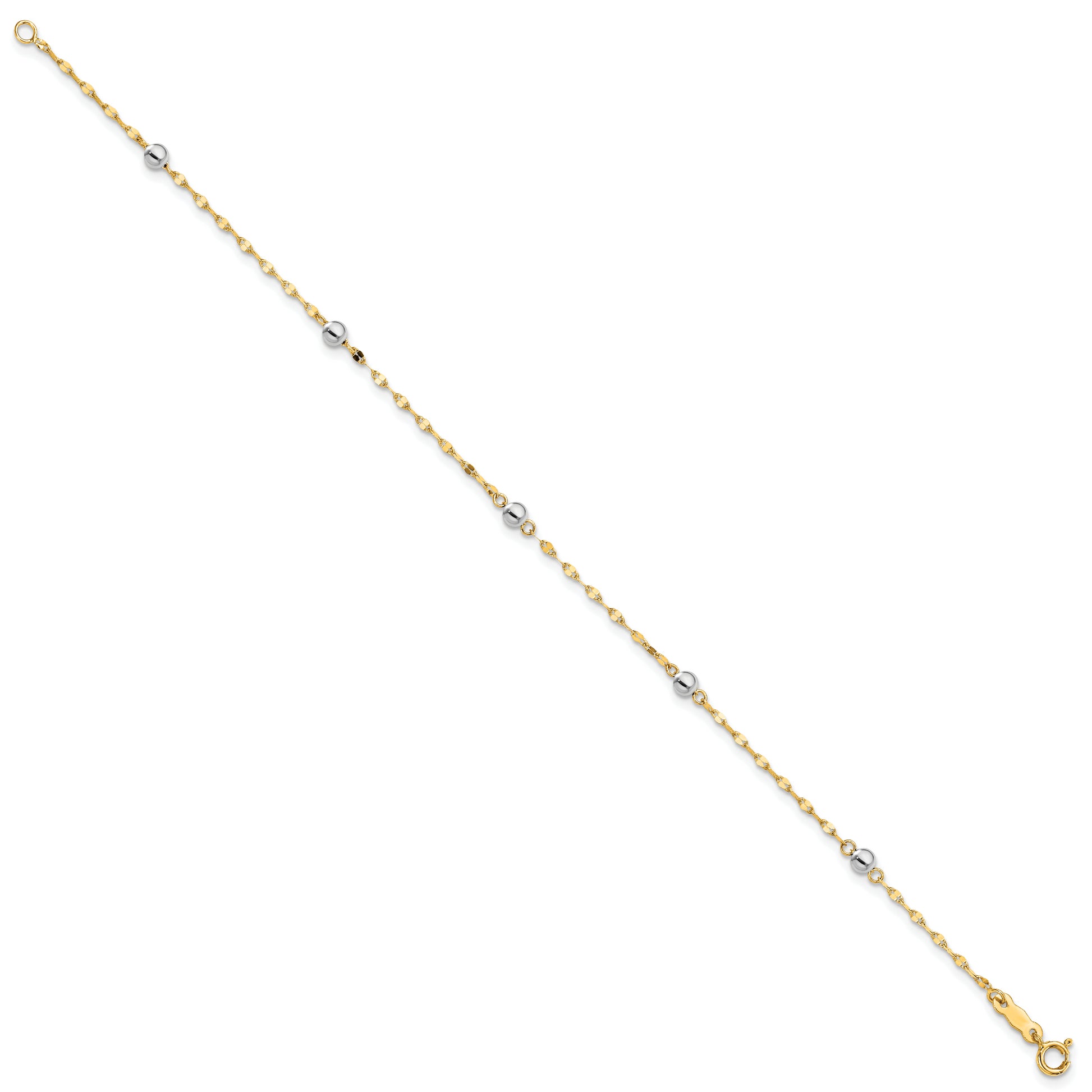 14K Two Tone Polished Bead Bracelet