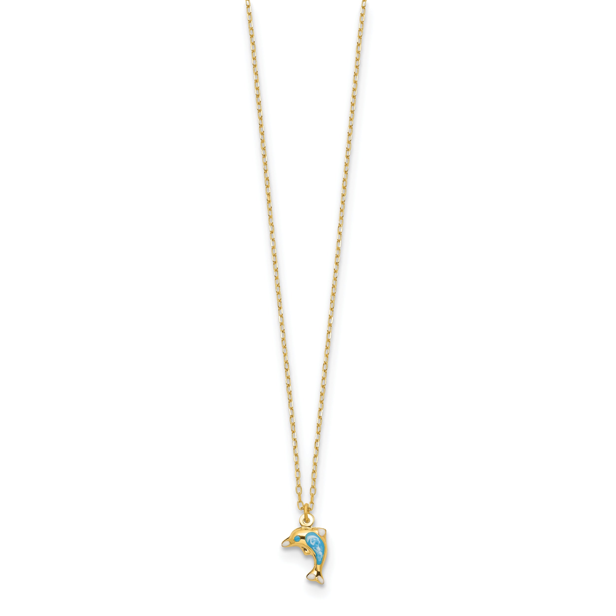 14k Polished Enameled Dolphin 16.5in Necklace
