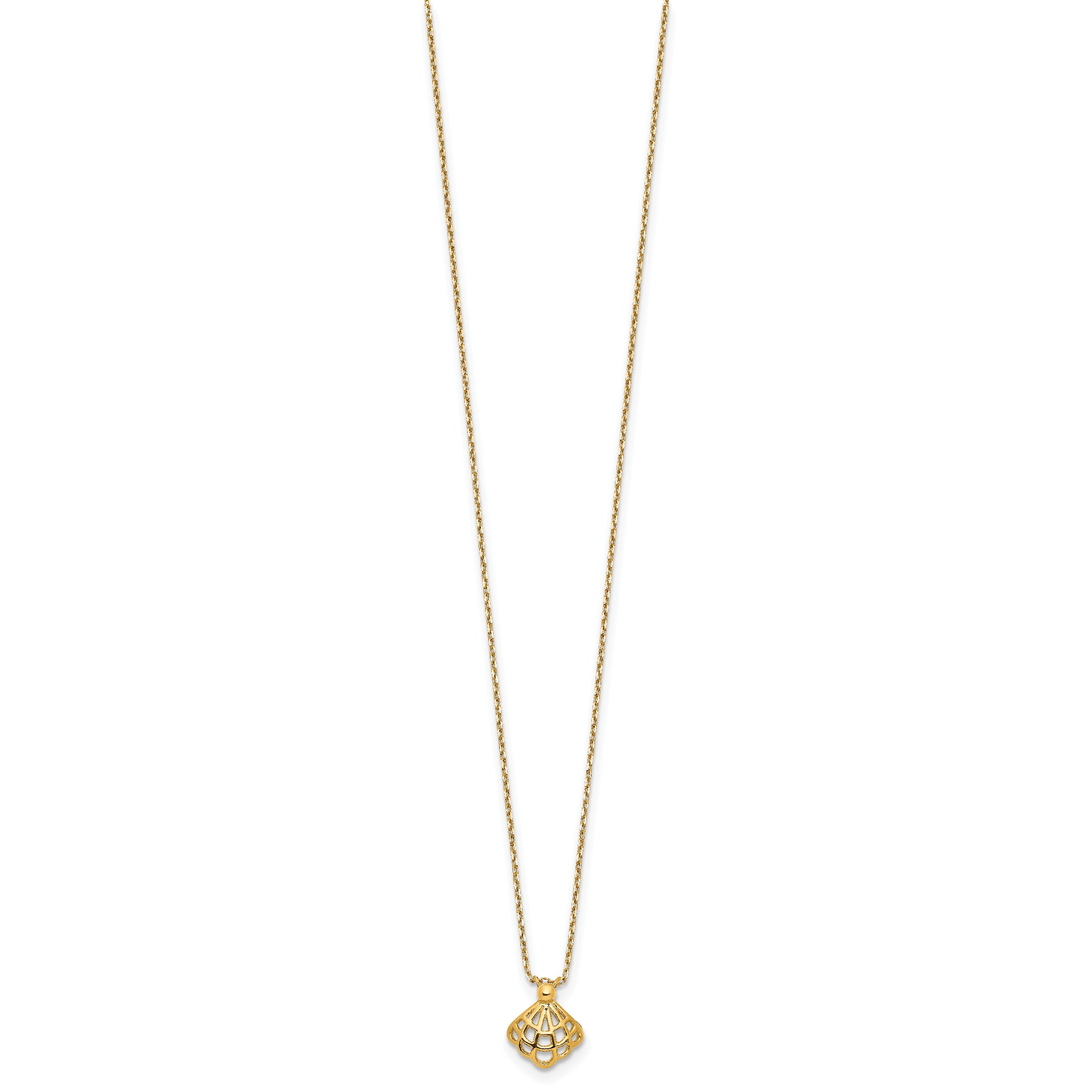 14k Yellow Gold Polished Seashell w/1.25 in ext Necklace