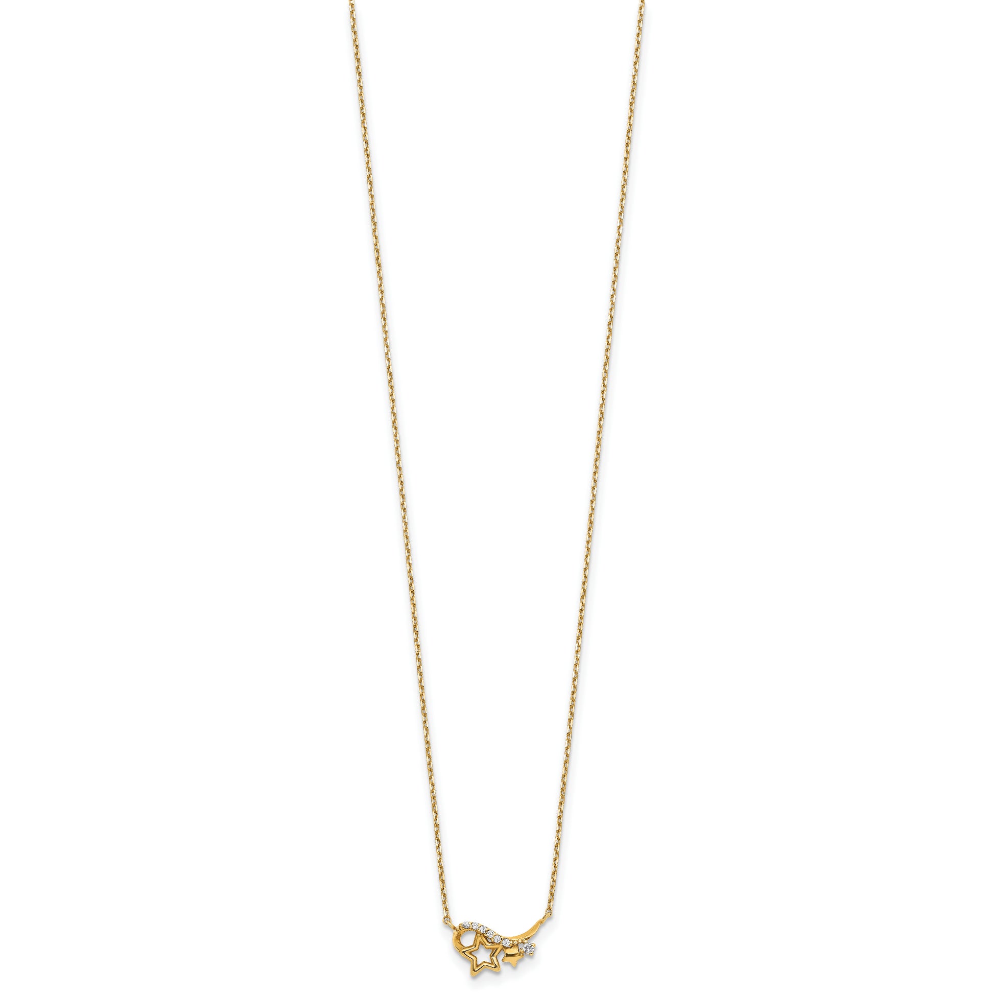 14k Yellow Gold Polished CZ Star 15in w/1in ext Necklace