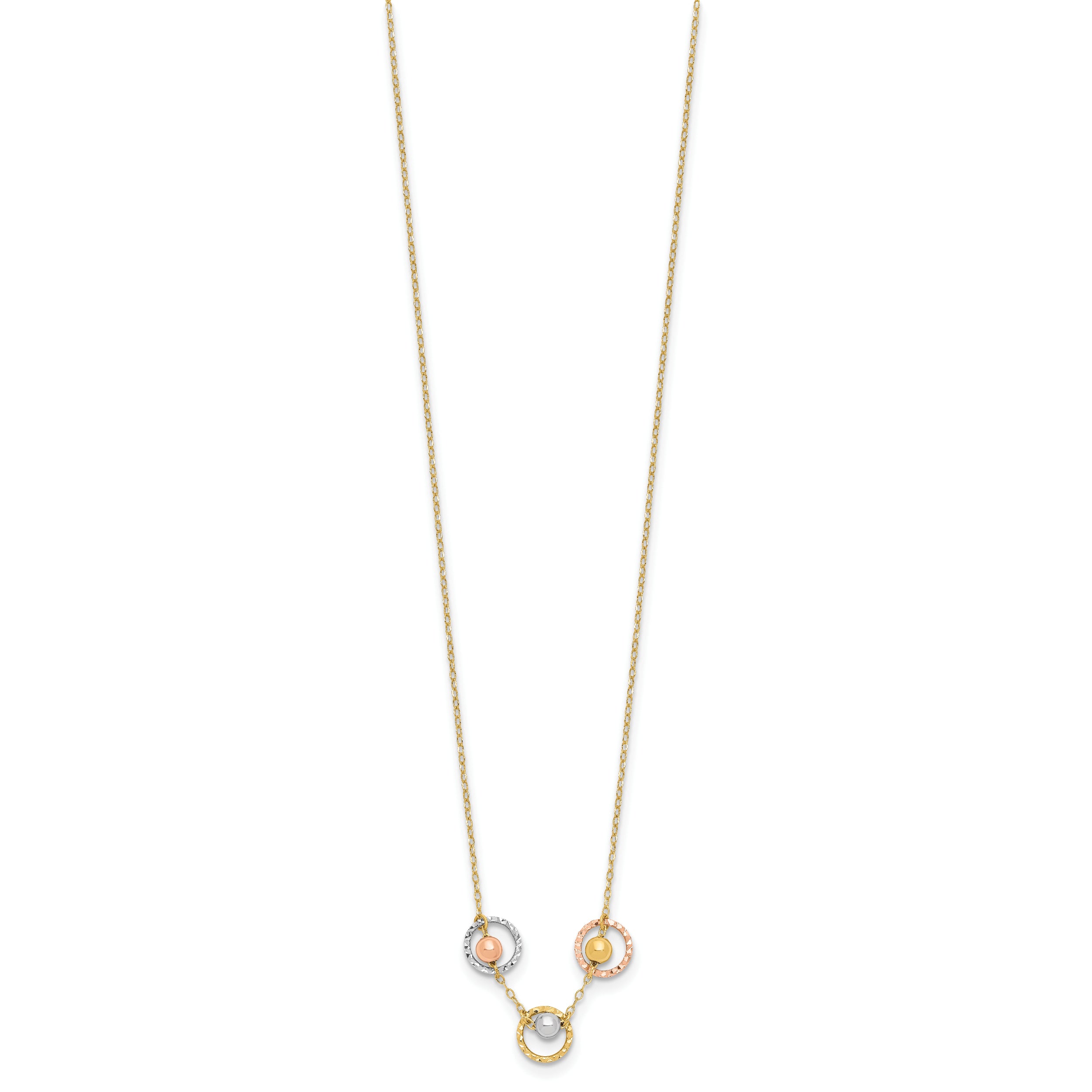 14K Tri-Color Polished D/C 3 Circle Beads Necklace