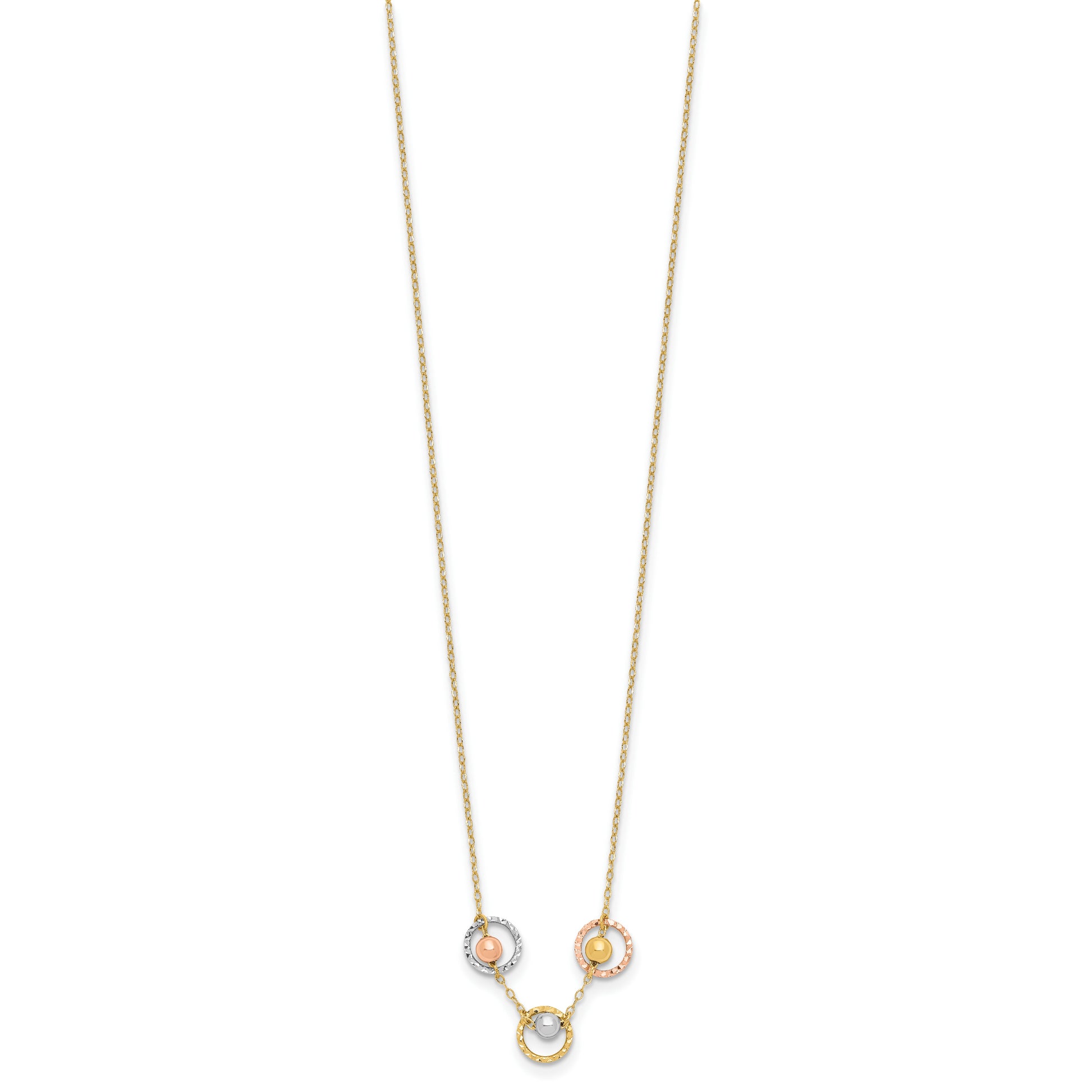 14K Tri-Color Polished D/C 3 Circle Beads Necklace