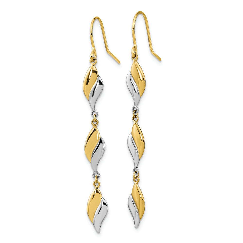 14K Two-tone Polished Wavy Dangle Earrings