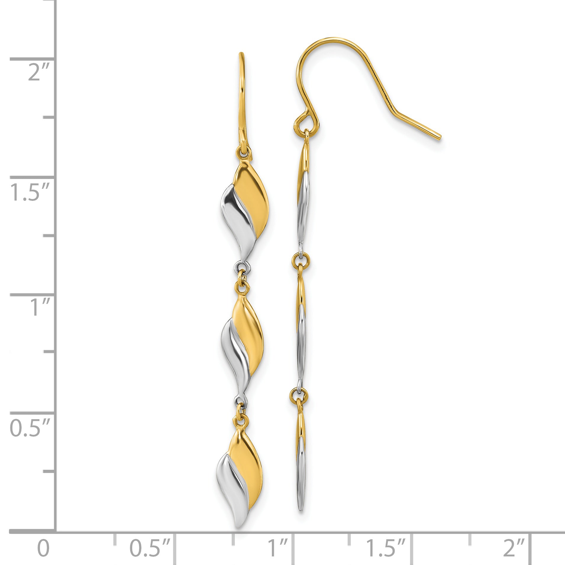 14K Two-tone Polished Wavy Dangle Earrings
