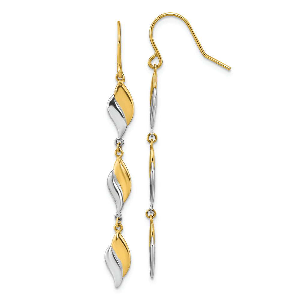 14K Two-tone Polished Wavy Dangle Earrings