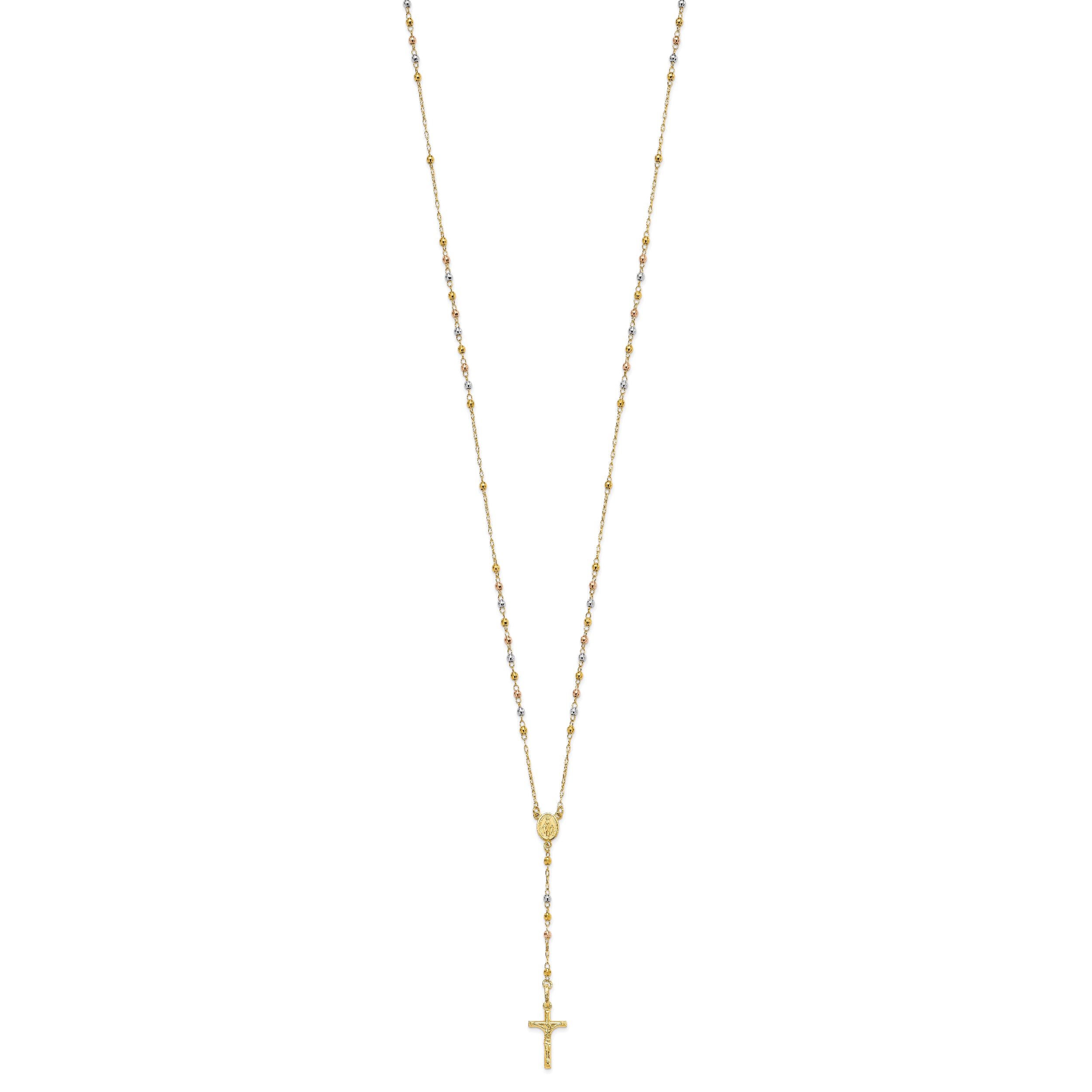 14K Tri-color Polished Faceted Beads Rosary Necklace