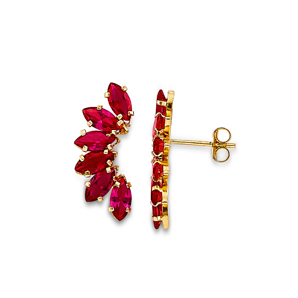 14K Yellow Gold Red CZ Cluster Stud Earrings